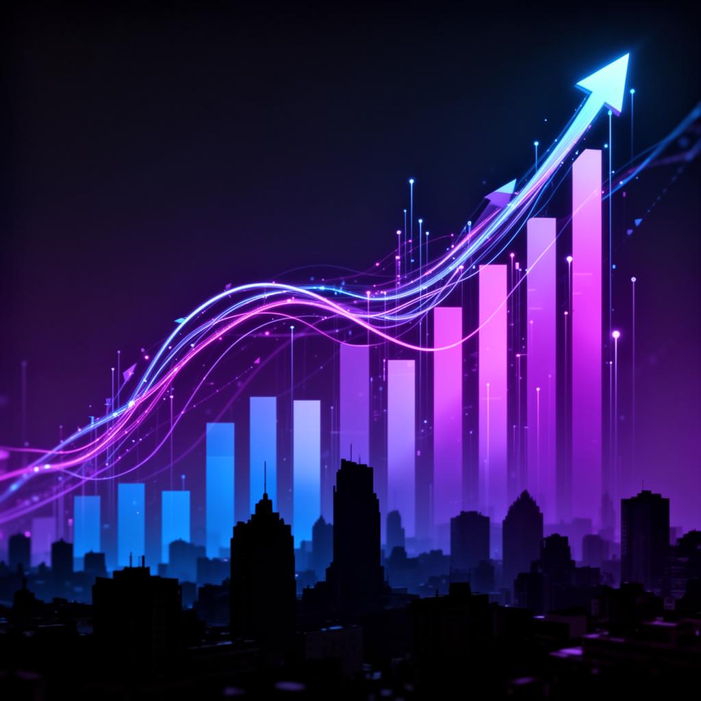 Business growth visualization with rising data charts